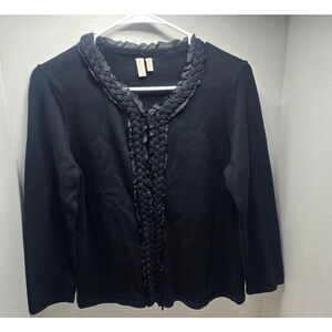 Women's MADISON Black Cotton Silk Cardigan Sweater M